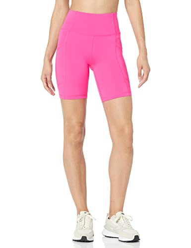 Amazon Essentials Damen Active Sculpt Feuchtigkeitsableitende Bikershorts Mit Hoher Taille Und Taschen, Neonrosa, XXL von Amazon Essentials