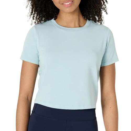 Amazon Essentials Damen Active Soft Cotton Leichtes Bauchfreies Yoga-Workout-T-Shirt mit Rundhalsausschnitt und Kurzen Ärmeln, Hellblau, XS Amazon Essentials Damen Active Soft Cotton Leichtes Bauchfreies Yoga-Workout-T-Shirt mit Rundhalsausschnitt und Kurzen Ärmeln, Hellblau, XS von Amazon Essentials