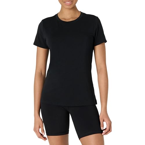 Amazon Essentials Damen Active Soft Cotton Leichtes Yoga-Workout-T-Shirt mit Rundhalsausschnitt und Kurzen Ärmeln, Regular Fit, Schwarz, XS von Amazon Essentials