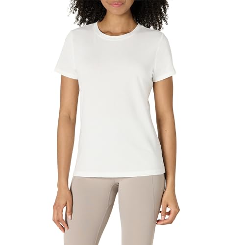 Amazon Essentials Damen Active Soft Cotton Leichtes Yoga-Workout-T-Shirt mit Rundhalsausschnitt und Kurzen Ärmeln, Regular Fit, Weiß, XS von Amazon Essentials