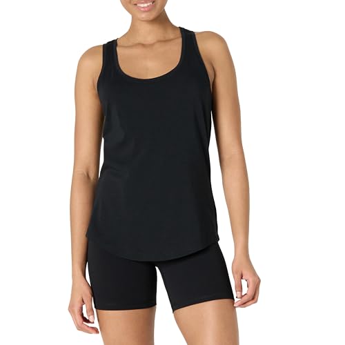 Amazon Essentials Damen Active Soft Cotton Leichtes Yoga-Tanktop mit U-Ausschnitt und Racerback, Relaxed Fit, Schwarz, S von Amazon Essentials