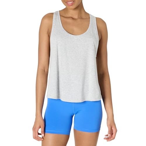 Amazon Essentials Damen Active Soft Cotton Leichtes Yoga-Workout-Tanktop mit Weitem Armausschnitt und Racerback, Relaxed Fit, Hellgrau Meliert, L von Amazon Essentials