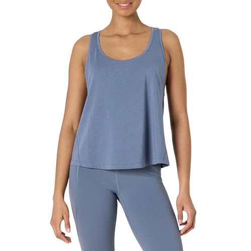 Amazon Essentials Damen Active Soft Cotton Leichtes Yoga-Workout-Tanktop mit Weitem Armausschnitt und Racerback, Relaxed Fit, Schiefergrau, XL von Amazon Essentials
