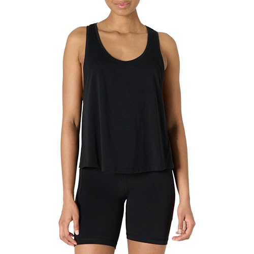 Amazon Essentials Damen Active Soft Cotton Leichtes Yoga-Workout-Tanktop mit Weitem Armausschnitt und Racerback, Relaxed Fit, Schwarz, M von Amazon Essentials