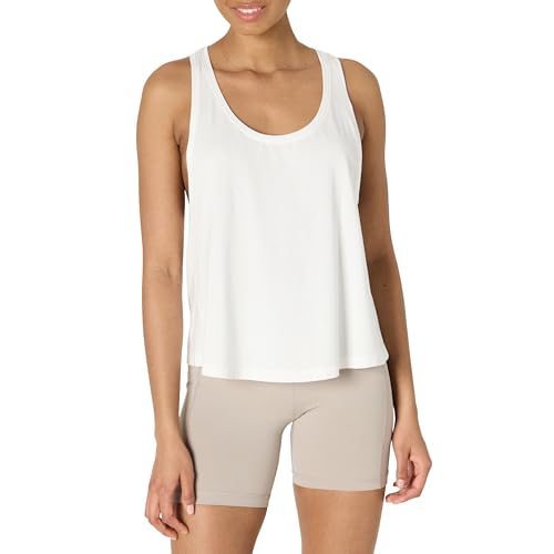 Amazon Essentials Damen Active Soft Cotton Leichtes Yoga-Workout-Tanktop mit Weitem Armausschnitt und Racerback, Relaxed Fit, Weiß, L von Amazon Essentials