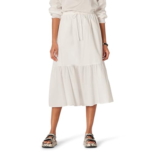 Amazon Essentials Damen Mid-Rise A-Linie Baumwollsatin Stufenförmiger Midi-Rock (Oberteil Separat Erhältlich), Weiß, S von Amazon Essentials