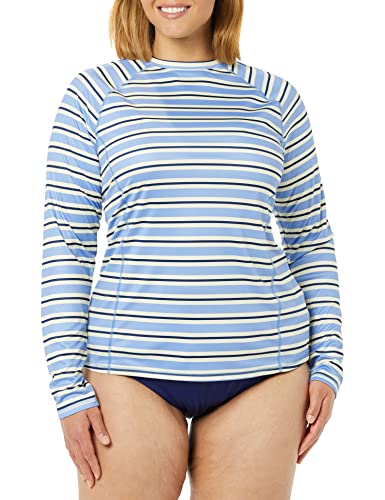 Amazon Essentials Damen Badeanzug mit Langen Ärmeln, Blau Querstreifen, 42 von Amazon Essentials