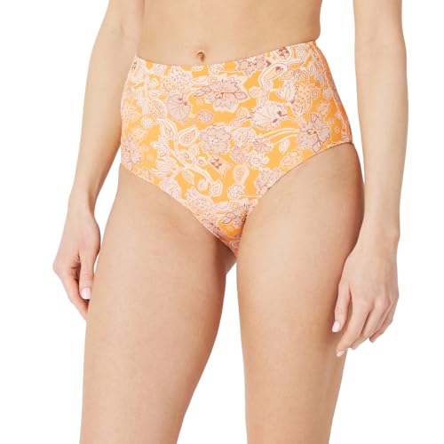 Amazon Essentials Damen Badehose mit hoher Taille (erhältlich in Übergröße), Gelb Mehrfarbig Folk-Blumenmuster, 38 von Amazon Essentials
