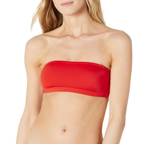 Amazon Essentials Damen Bandeau-Schwimmoberteil, Kräftiges Mohnrot, 38 von Amazon Essentials
