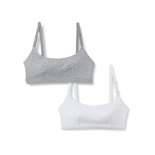 Amazon Essentials Damen Bequemer Still-BH Aus Baumwolljersey, 2er-Pack, Grau Meliert/Weiß, XS von Amazon Essentials