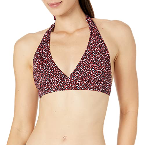 Amazon Essentials Damen Bikini-Badeanzug-Oberteil mit Leichter Unterstützung und gebundenem Neckholder (in Übergröße erhältlich), Ziegelrot Leopardenmuster, 46 von Amazon Essentials