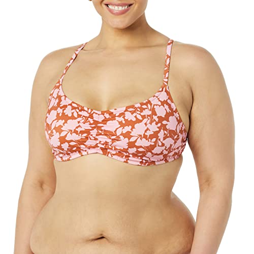 Amazon Essentials Damen Bikini-Oberteil, Bustier, Leichter Halt, Bademode, Rosa Rostfarben Orange Blumenaufdruck, 40 von Amazon Essentials