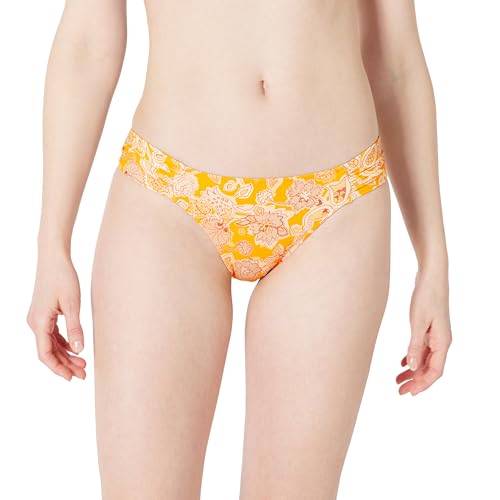 Amazon Essentials Damen Bikini-Unterteil mit Einsatz an Der Seite, Bademode, Gelb Mehrfarbig Folk-Blumenmuster, 46 von Amazon Essentials