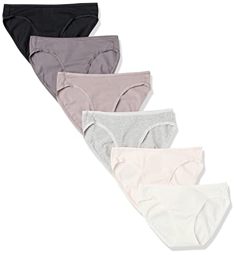 Amazon Essentials Damen Bikinihose aus Baumwolle (in Übergröße erhältlich), 6er-Pack, Mehrfarbig/Neutral Shades, 46 von Amazon Essentials