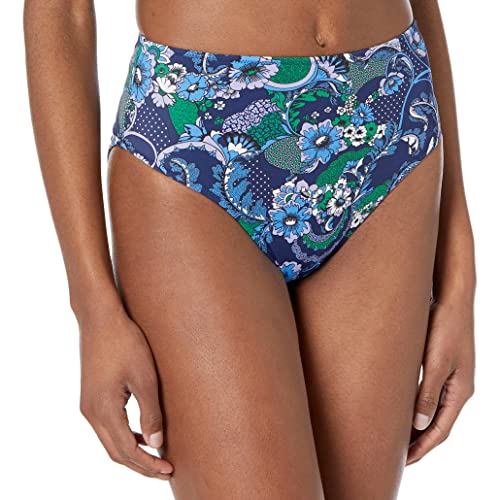 Amazon Essentials Damen Bikinihose mit Hohem Bund und Hohem Beinausschnitt, Tiefblau Paisley, 44 von Amazon Essentials