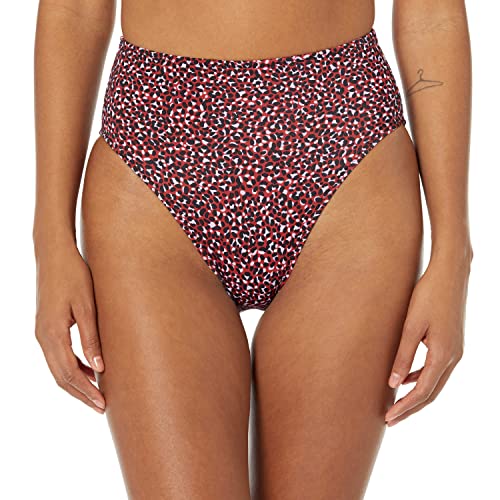 Amazon Essentials Damen Bikinihose mit Hohem Bund und Hohem Beinausschnitt, Ziegelrot Leopardenmuster, 44 von Amazon Essentials