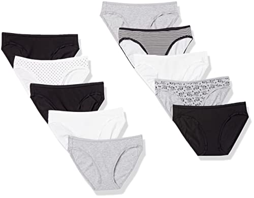 Amazon Essentials Damen Bikinihose aus Baumwolle (in Übergröße erhältlich), 10er-Pack, Floral/Mehrfarbig/Punkte/Streifen, 44 von Amazon Essentials