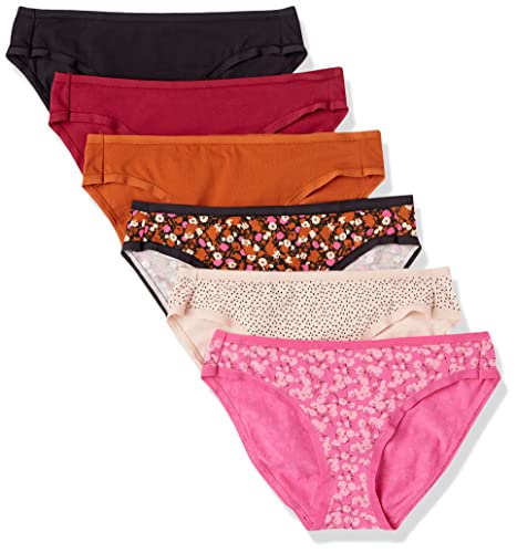 Amazon Essentials Damen Bikinihose aus Baumwolle (in Übergröße erhältlich), 6er-Pack, Floral/Mehrfarbig/Punkte, 40 von Amazon Essentials