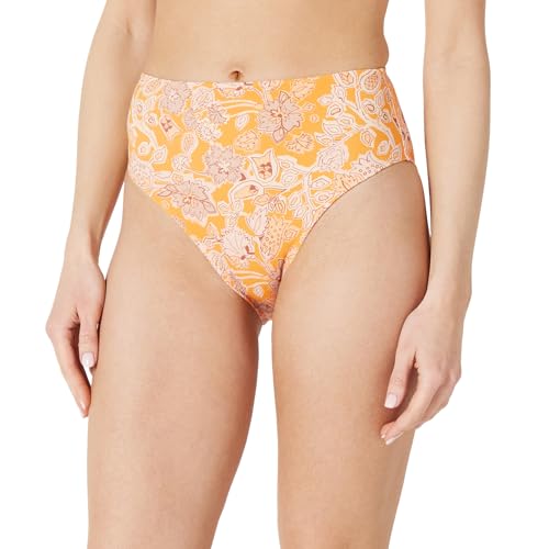 Amazon Essentials Damen Bikinihose mit Hohem Bund und Hohem Beinausschnitt, Gelb Multi Folk Floral, 40 von Amazon Essentials
