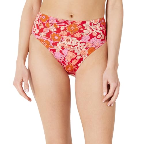 Amazon Essentials Damen Bikinihose mit Hohem Bund und Hohem Beinausschnitt, Hellrot Multi Folk Floral, 40 von Amazon Essentials