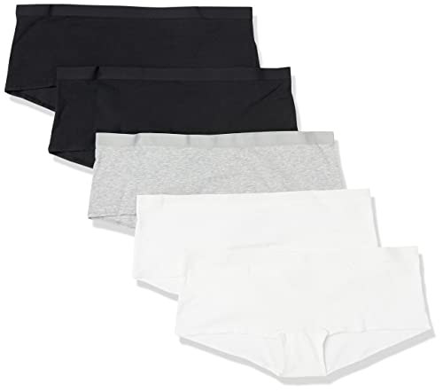 Amazon Essentials Damen Boyshort-Unterwäsche Baumwolle (Erhältlich in Übergröße), 5er-Pack, Grau Meliert/Schwarz/Weiß, 42 von Amazon Essentials