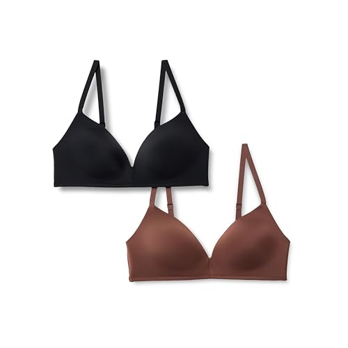 Amazon Essentials Damen Bralette Mit Rundhalsauschnitt Und Mikrofaserfutter, 2er-Pack, Haselnuss/Schwarz, 80B von Amazon Essentials