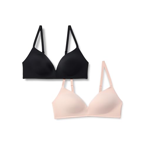 Amazon Essentials Damen Bralette Mit Rundhalsauschnitt Und Mikrofaserfutter, 2er-Pack, Helles Blütenblatt/Schwarz, 80B von Amazon Essentials