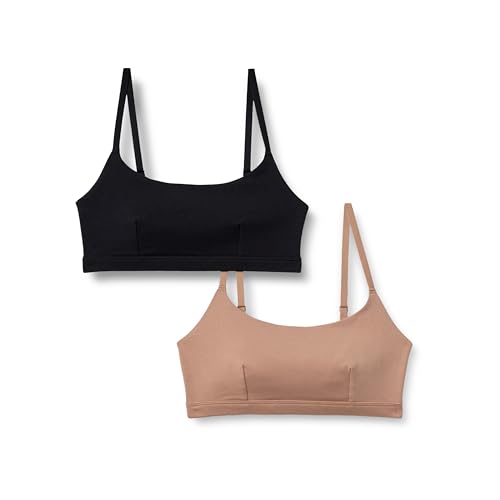 Amazon Essentials Damen Bralette aus Baumwoll-Jersey zum Hineinschlüpfen, 2er-Pack, Gewaschene Bronze/Schwarz, XL von Amazon Essentials