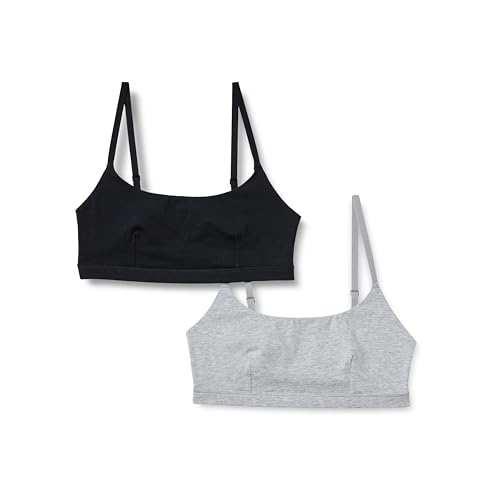 Amazon Essentials Damen Bralette aus Baumwoll-Jersey zum Hineinschlüpfen, 2er-Pack, Grau Meliert/Schwarz, XXL von Amazon Essentials