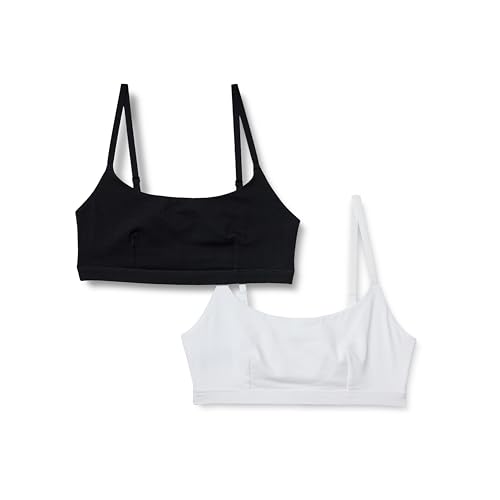 Amazon Essentials Damen Bralette aus Baumwoll-Jersey zum Hineinschlüpfen, 2er-Pack, Schwarz/Weiß, L von Amazon Essentials