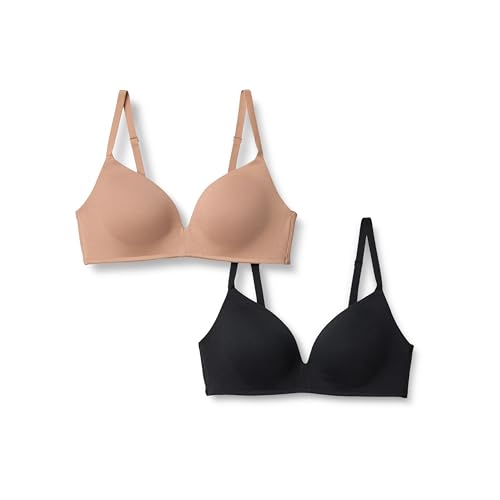 Amazon Essentials Damen Bralette mit Baumwoll-Jersey gefüttert, 2er-Pack, Gewaschene Bronze/Schwarz, 70C von Amazon Essentials