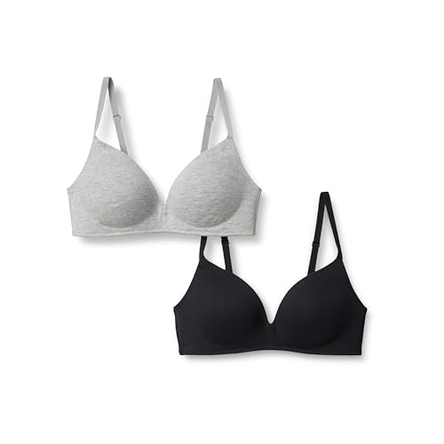Amazon Essentials Damen Bralette mit Baumwoll-Jersey gefüttert, 2er-Pack, Grau Meliert/Schwarz, 80C von Amazon Essentials
