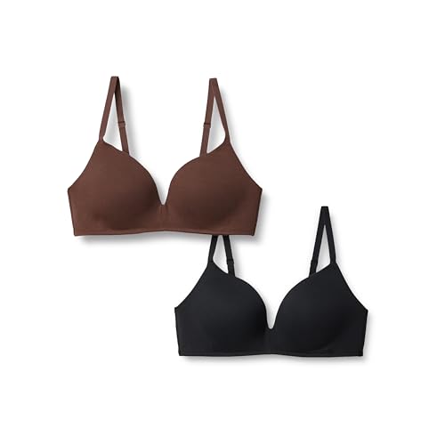 Amazon Essentials Damen Bralette mit Baumwoll-Jersey gefüttert, 2er-Pack, Haselnuss/Schwarz, 75B von Amazon Essentials