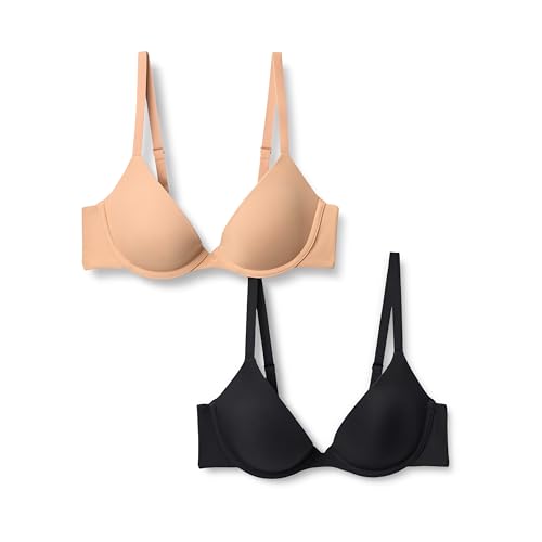 Amazon Essentials Damen Bügel-BH Mit Rundhalsauschnitt Und Mikrofaserfutter, 2er-Pack, Gewaschene Bronze/Schwarz, 75A von Amazon Essentials