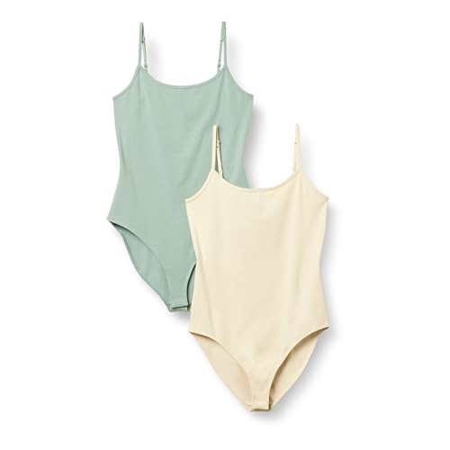 Amazon Essentials Damen Cami-Body mit schmaler Passform, 2er-Pack, Beige/Helles Salbeigrün, XXL von Amazon Essentials