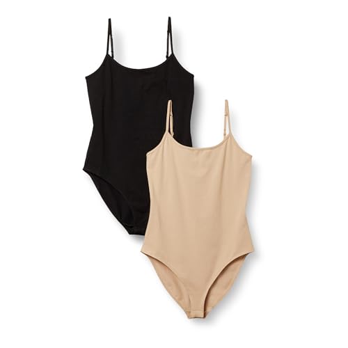 Amazon Essentials Damen Cami-Body mit schmaler Passform, 2er-Pack, Helles Kamelbraun/Schwarz, M von Amazon Essentials