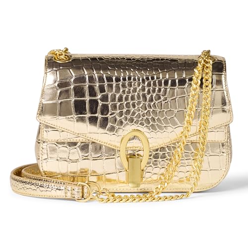 Amazon Essentials Damen Umhängetasche mit Kette, Goldfarbenes Krokodilimitat, Einheitsgröße von Amazon Essentials