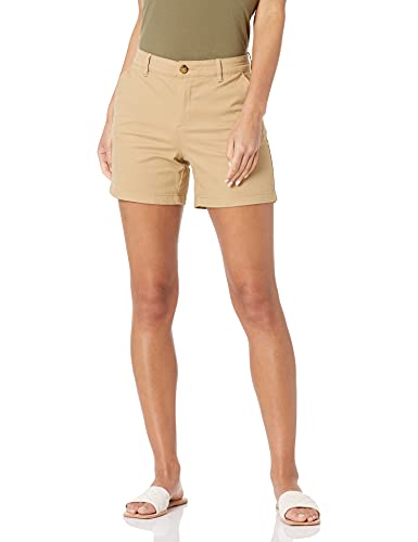 Amazon Essentials Damen Mittelhohe, schmal geschnittene, khakifarbene Shorts mit 13 cm Schrittlänge (erhältlich in gerader und kurviger Passform), Khakibraun, 40 von Amazon Essentials