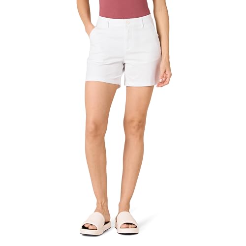 Amazon Essentials Damen Mittelhohe, schmal geschnittene, khakifarbene Shorts mit 13 cm Schrittlänge (erhältlich in gerader und kurviger Passform), Weiß, 36 von Amazon Essentials