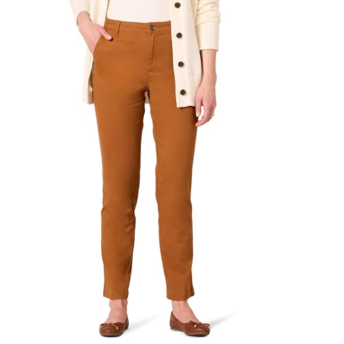 Amazon Essentials Damen Chinohose In Voller Länge Mit Schmaler Passform, Hohem Bund Und Geradem Bein, Karamell, 36 von Amazon Essentials