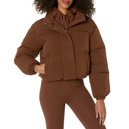 Amazon Essentials Damen Kurze Steppjacke Mit Durchgehendem Reißverschluss (Aus Mattem Oder Sherpa Fleece, Gesteppt), Tiefbraun, M von Amazon Essentials