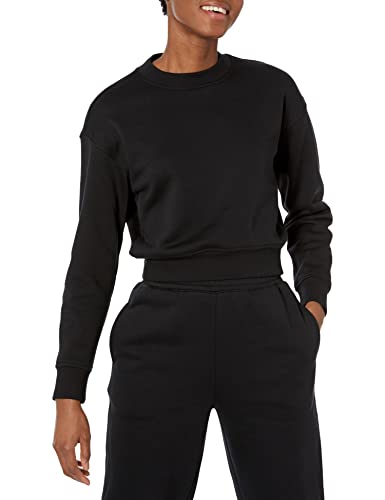 Amazon Essentials Damen Bauchfreies Sweatshirt mit überschnittenen Schultern (in Übergröße erhältlich), Schwarz, L von Amazon Essentials