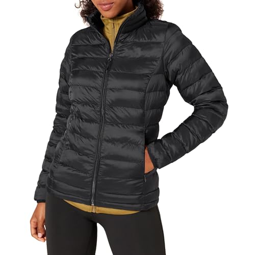 Amazon Essentials Damen Leichte, langärmelige, Wasserabweisende, packbare Pufferjacke (in Übergröße erhältlich), Schwarz, L von Amazon Essentials