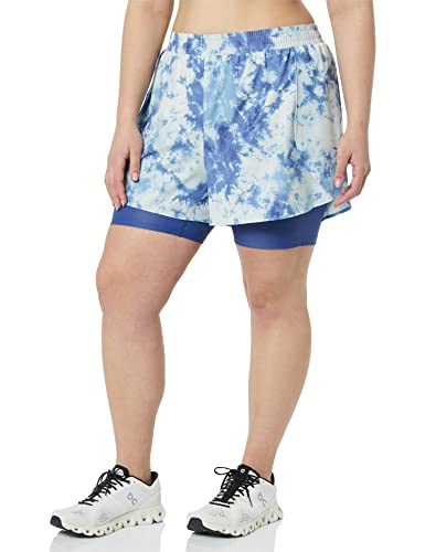 Amazon Essentials Damen Doppellagige, Stretch-Laufshorts, Blau Himmelaufdruck, 5XL Große Größen von Amazon Essentials