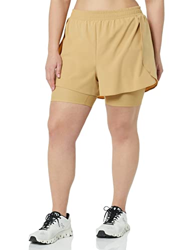 Amazon Essentials Damen Doppellagige, Stretch-Laufshorts, Kamelbraun, XXL von Amazon Essentials