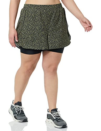 Amazon Essentials Damen Doppellagige, Stretch-Laufshorts, Schwarz Abstraktes Blumenmuster, 4XL Große Größen von Amazon Essentials