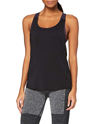 Amazon Essentials Damen Doppellagiges Sport-Top, Schwarz/Traube, S von Amazon Essentials