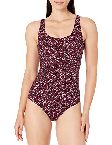 Amazon Essentials Damen Einteiliger, bedeckender Badeanzug (in Übergröße erhältlich), Ziegelrot Leopardenmuster, 3XL Große Größen von Amazon Essentials