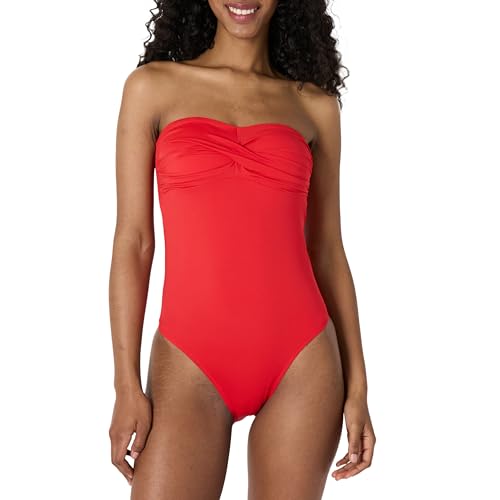 Amazon Essentials Damen Einteiliger Bandeau-Badeanzug, Kräftiges Mohnrot, 38 von Amazon Essentials