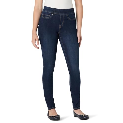 Amazon Essentials Damen Elastische Jeans-Schlupfhose mit mittelhohem Einstieg, Dunkle Waschung, 48 Kurz von Amazon Essentials